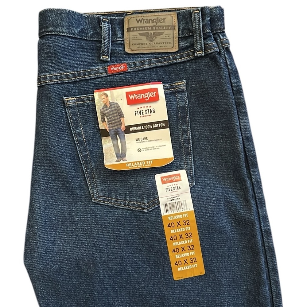 New Wrangler Relaxed Fit Jeans Five Star Premium Dark Blue Straight Leg 40x32